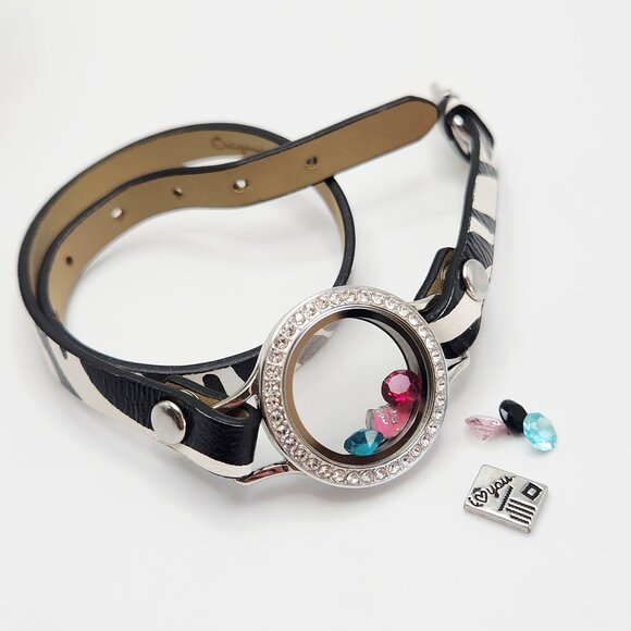 Origami Owl Zebra Stripe Faux Leather Double Wrap Bracelet with Charms - Picture 1 of 5